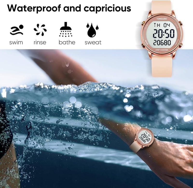 TIMEURE Pedometer Watch for Women, Step Counter for Walking No App/Phone Required Step Counter, Waterproof Fitness Calorie Tracker, Distance Tracking, Alarm, Large Digital Display Watch, TU-2509 - Image 3